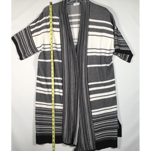VINCE Women's Short Sleeve Open Front Long Striped Cardigan Black White SZ Small - Picture 7 of 13